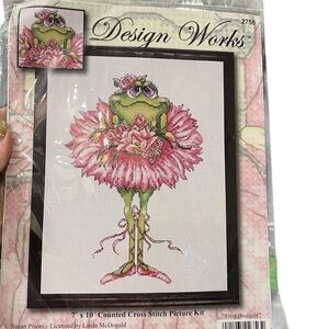 Design‎ Works Cross Stitch Kit Frog Bouquet Ballerina 7x10” Full Kit CUTE!